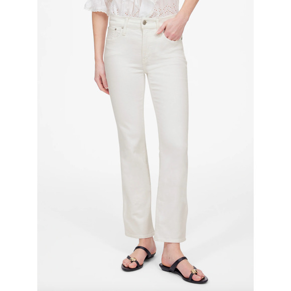 Madewell Kick Out Crop Jeans Pure White Stretch Mid Rise Flare Denim US 24 NWT - Picture 2 of 13